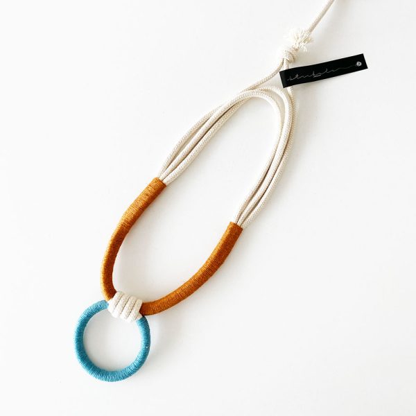 Necklace | Circle | Cotton Threads | Copper brown and blue