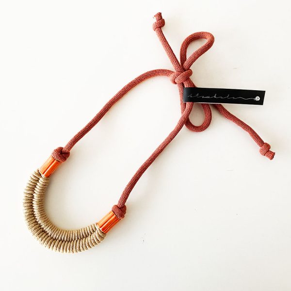 Necklace | Ceramic | Cotton Threads | Beige, Red, Orange