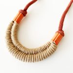 Necklace | Ceramic | Cotton Threads | Beige, Red, Orange - Image 2