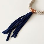 Necklace | Cotton Threads & Copper | Beige & Blue - Image 3