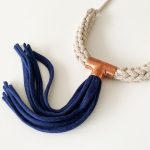 Necklace | Cotton Threads & Copper | Beige & Blue - Image 2